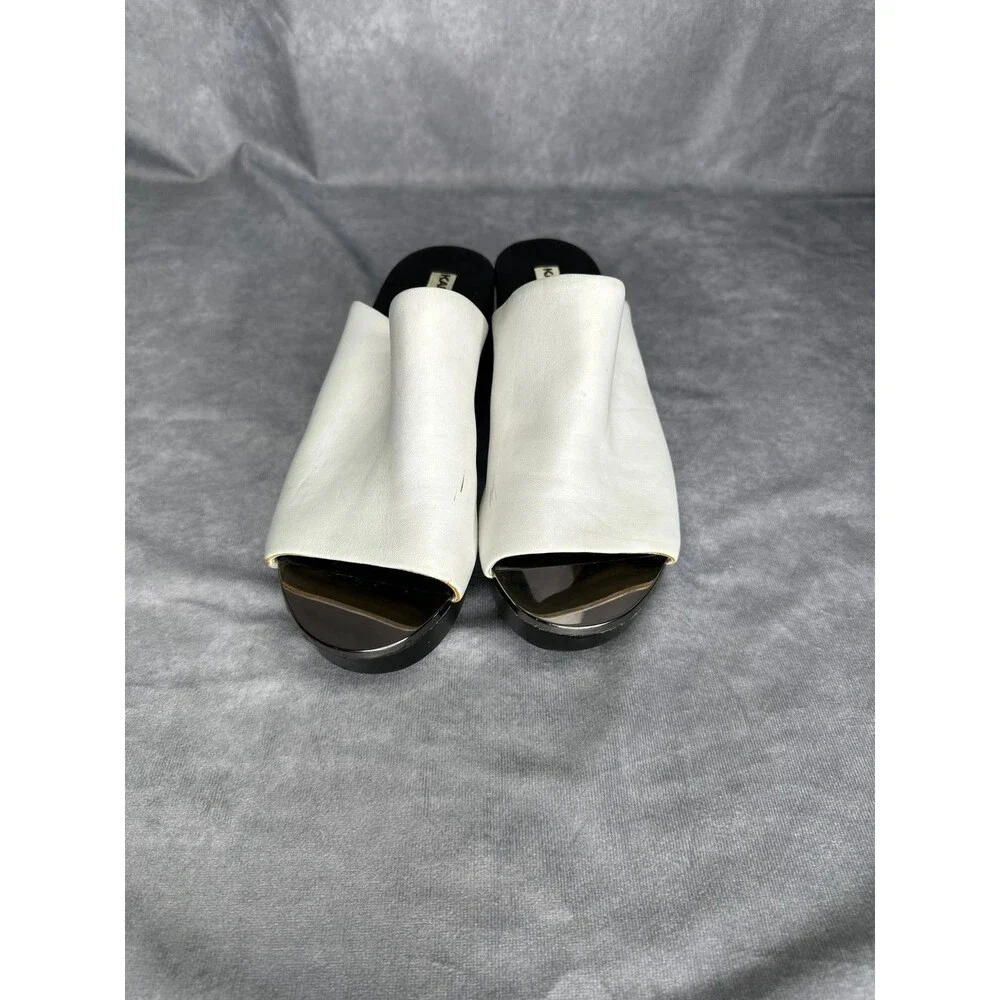 Women's Karl Lagerfeld Paris Lyric White Leather Platform Wedge Sandals Size 7